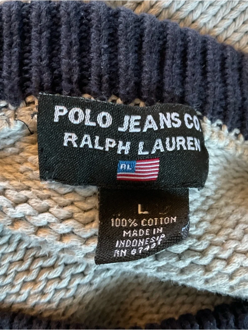VTG Ralph Lauren Polo Jeans Co. Flag Sweater Mens Size L Americana‎ USA Heritage